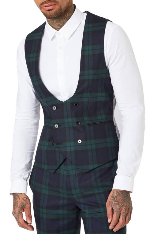 Twisted Tailor Ginger Skinny Fit Plaid Stretch Wool Waistcoat in Green  product