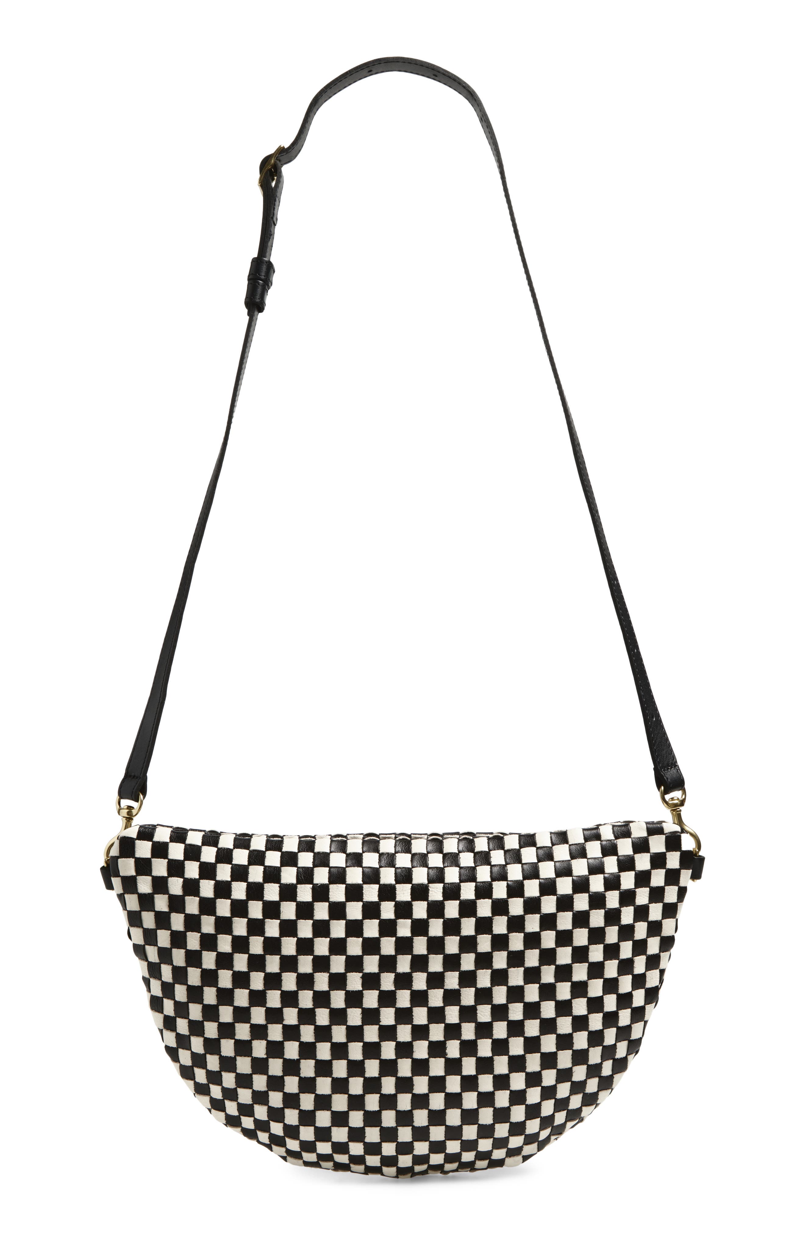 Clare V. Grande Woven Leather Belt Bag, Alternate, color, Black And Cream Checker