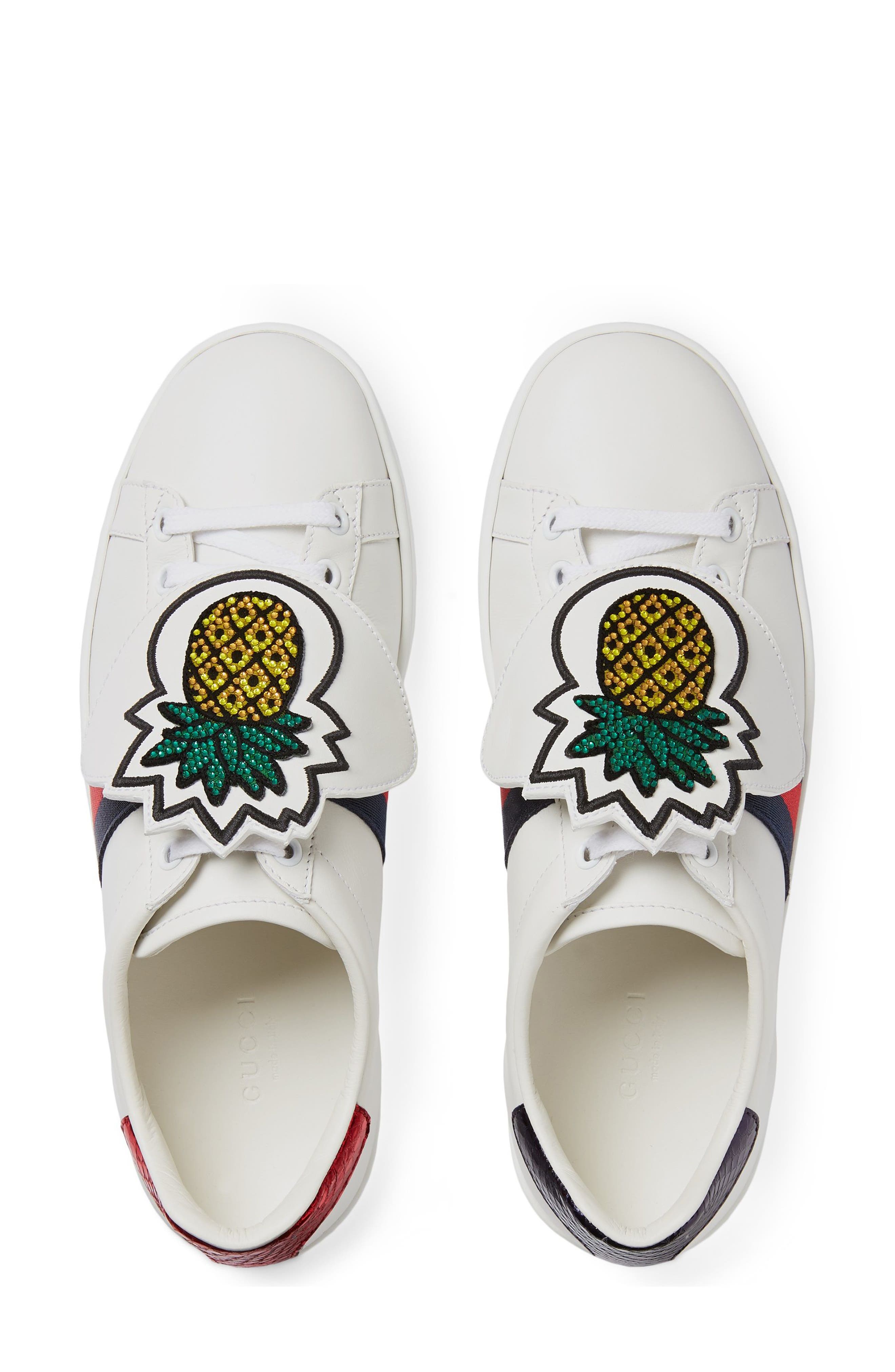 Gucci New Ace Pineapple Embroidered Patch Low Top Sneaker, Alternate, color, 
