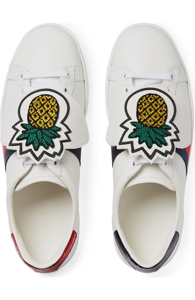 Gucci New Ace Pineapple Embroidered Patch Low Top Sneaker, Alternate, color,