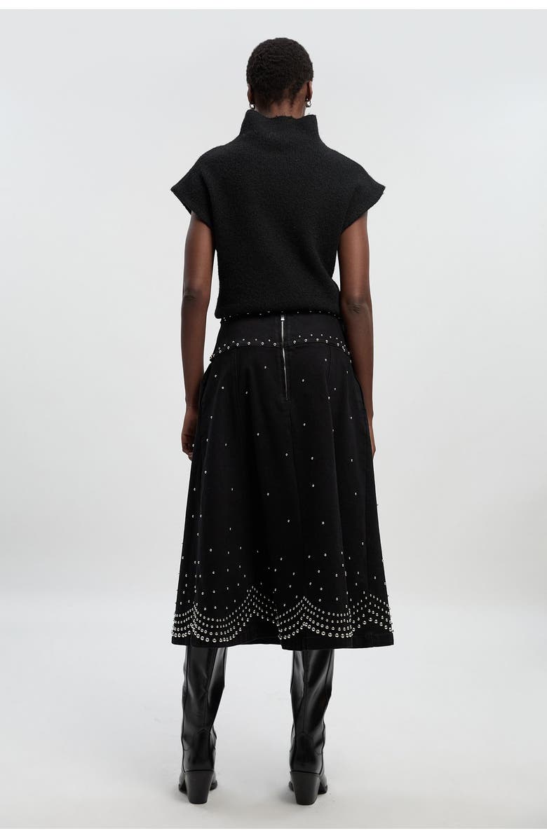 Karen Millen Studded Tie Belt Midi Skirt, Alternate, color, Black