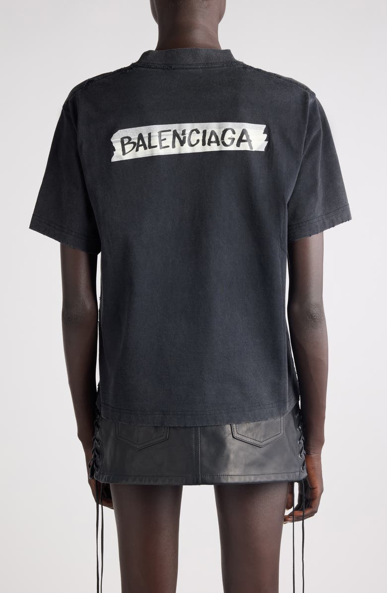 Balenciaga Medium Fit Masking Tape Logo Dry Jersey T-Shirt, Alternate, color, 1041 Faded Washed Black