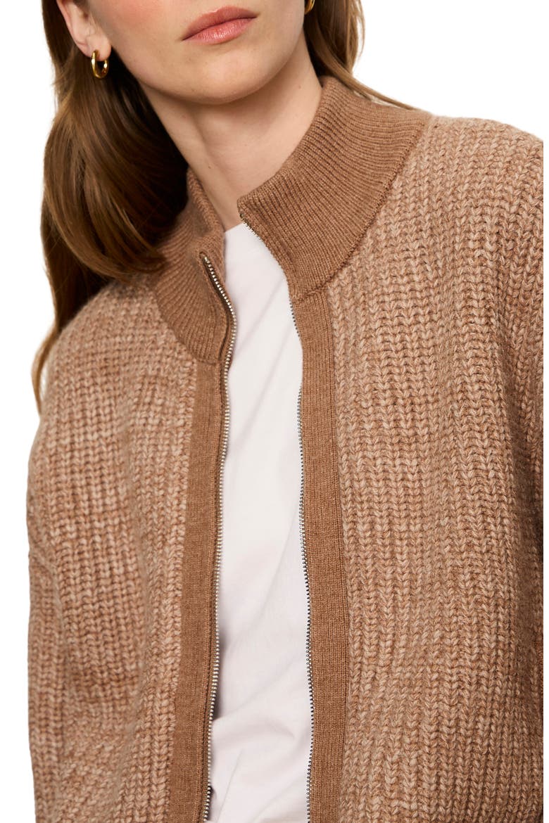 Zip-Up Cardigan, Alternate, color, HEATHER COCOA BROWN