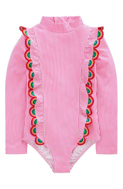 Kids' Frill Long Sleeve One-Piece Rashguard Swimsuit (Toddler, Little Kid & Big Kid)
