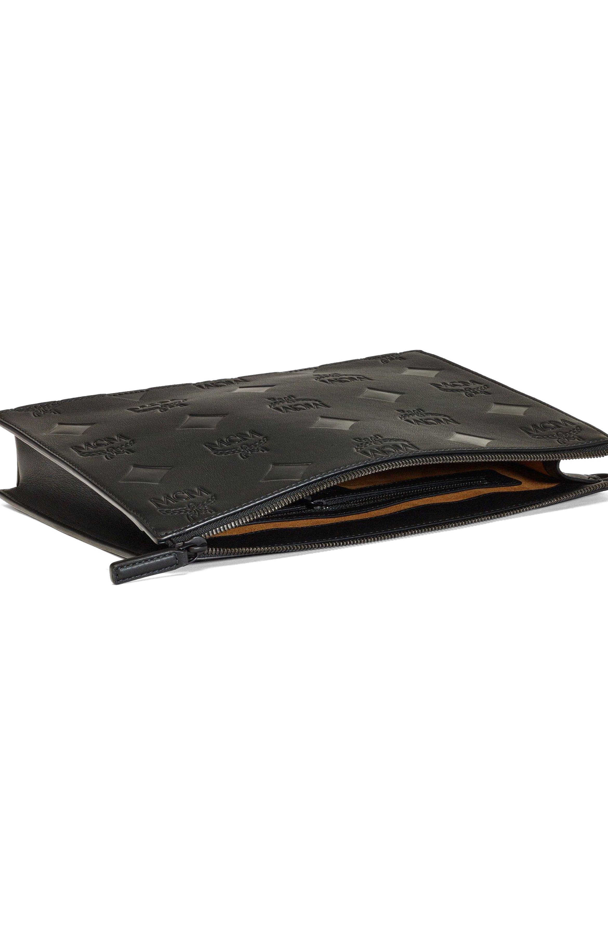 MCM Aren Wristlet Pouch in Maxi Monogram Leather, Alternate, color, Black