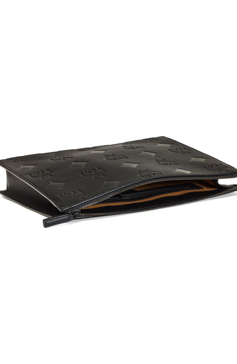 MCM Aren Wristlet Pouch in Maxi Monogram Leather, Alternate, color, Black