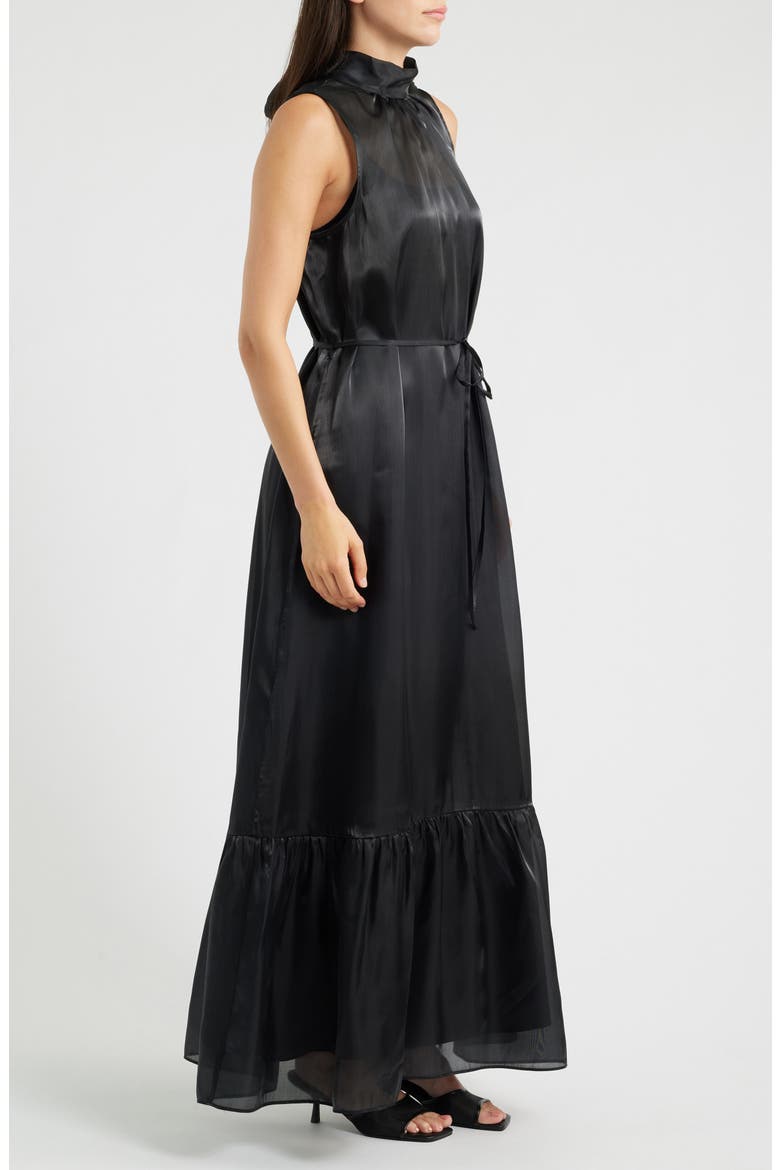Tie Neck Organza Maxi Dress, Alternate, color, BLACK