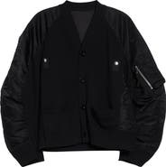 Sacai Mixed Media Knit & Nylon Twill Cardigan