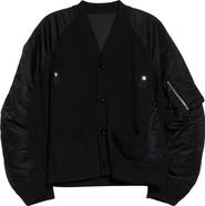 Sacai Mixed Media Knit & Nylon Twill Cardigan