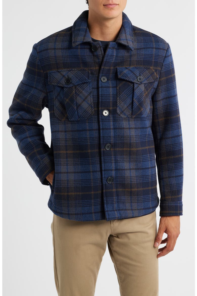 Kaden Plaid Overshirt, Alternate, color, NAVY
