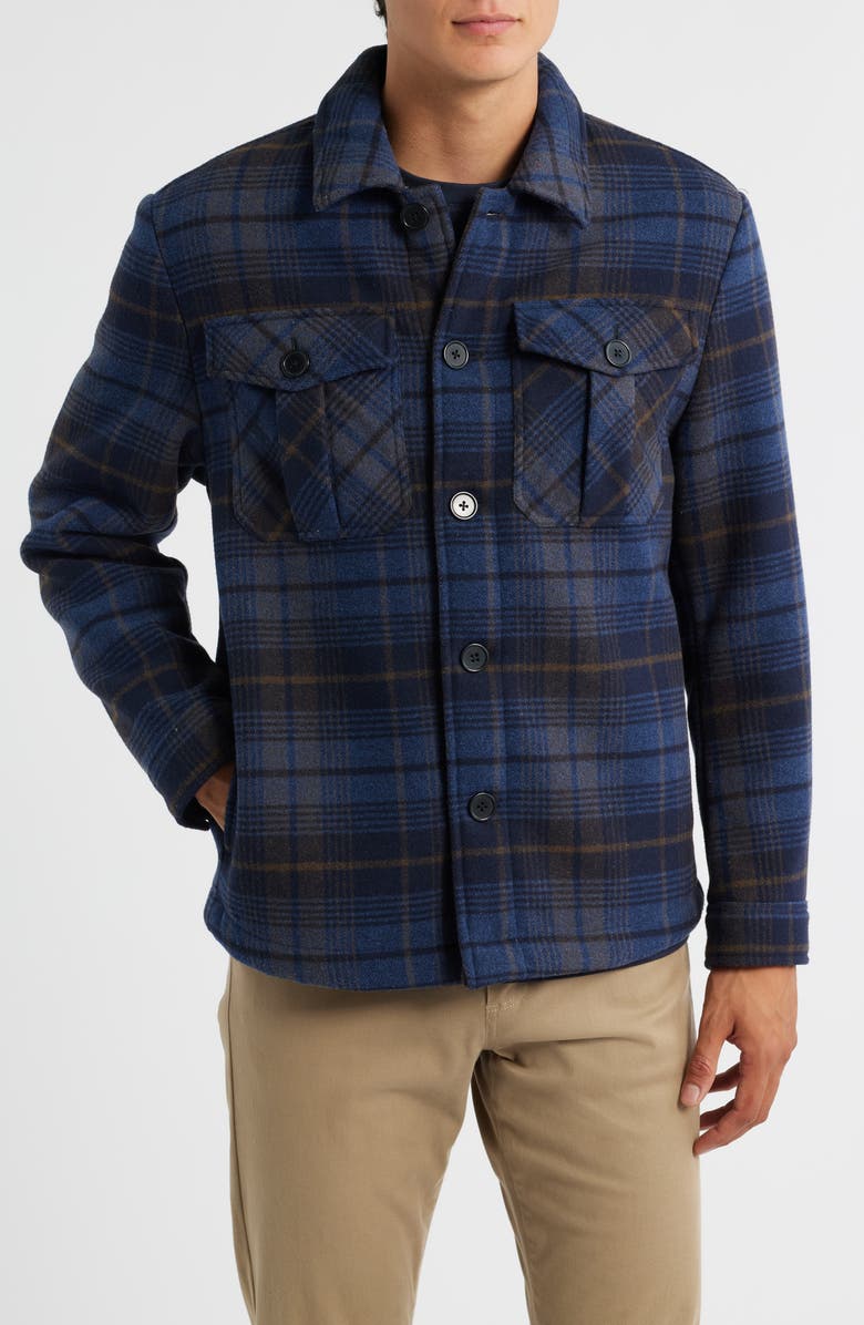 Robert Barakett Kaden Plaid Overshirt, Alternate, color, Navy
