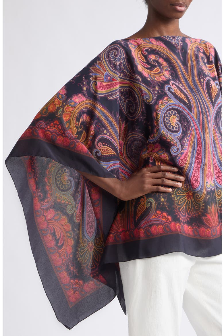 Paisley Degradé Print Silk Poncho, Alternate, color, PRINT ON BLUE BASE