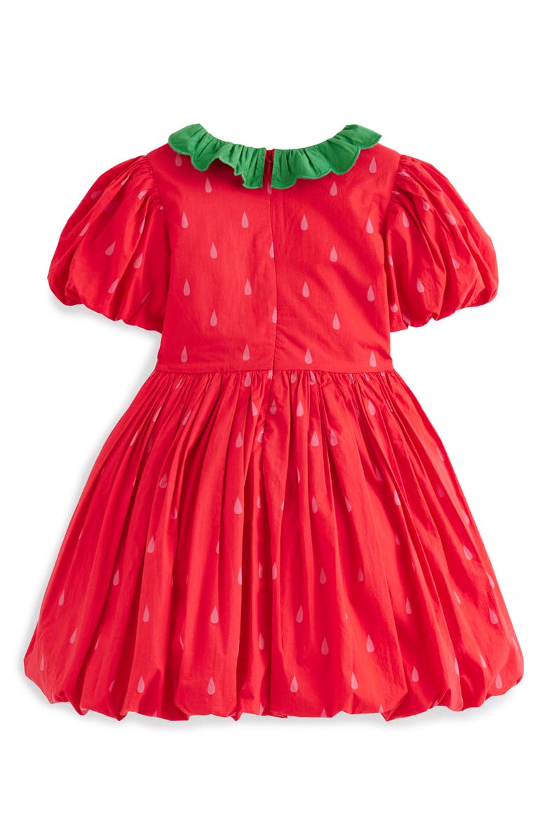 Mini Boden Kids' Strawberry Bubble Hem Poplin Dress, Alternate, color, Poppy Red Strawberry