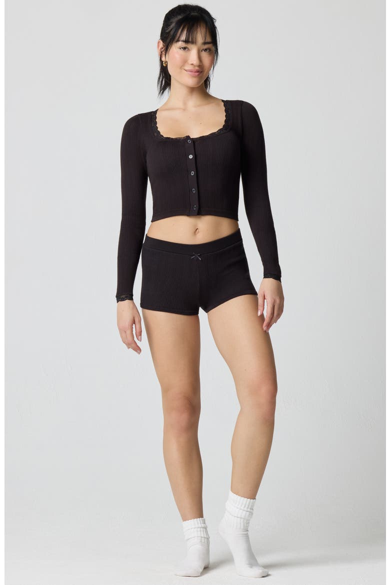 Rib Crop Cardigan, Alternate, color, BLACK