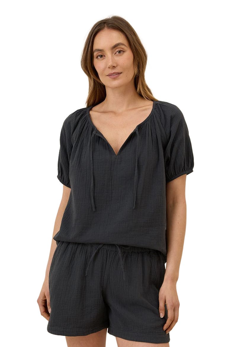 Organic Cotton Coastal Double Gauze Boho Popover, Alternate, color, Black