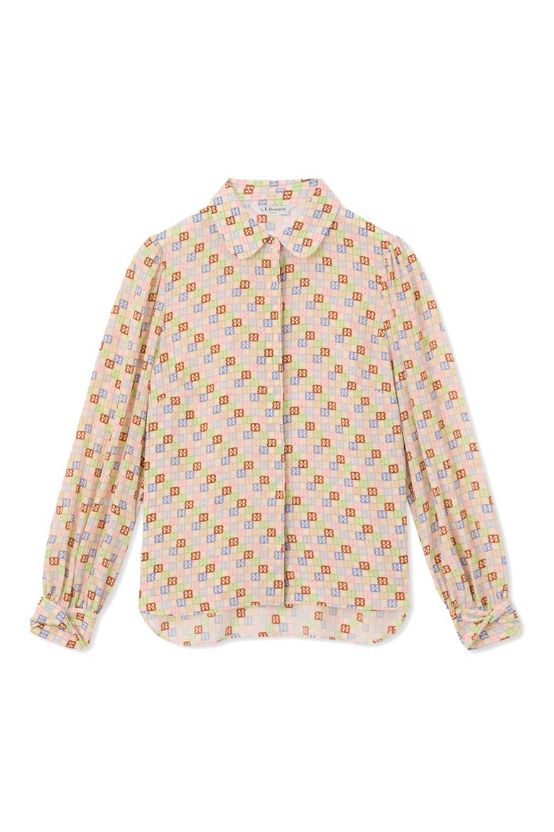 Mari Print Twist Cuff Silk Shirt, Alternate, color, WHITE MULTI