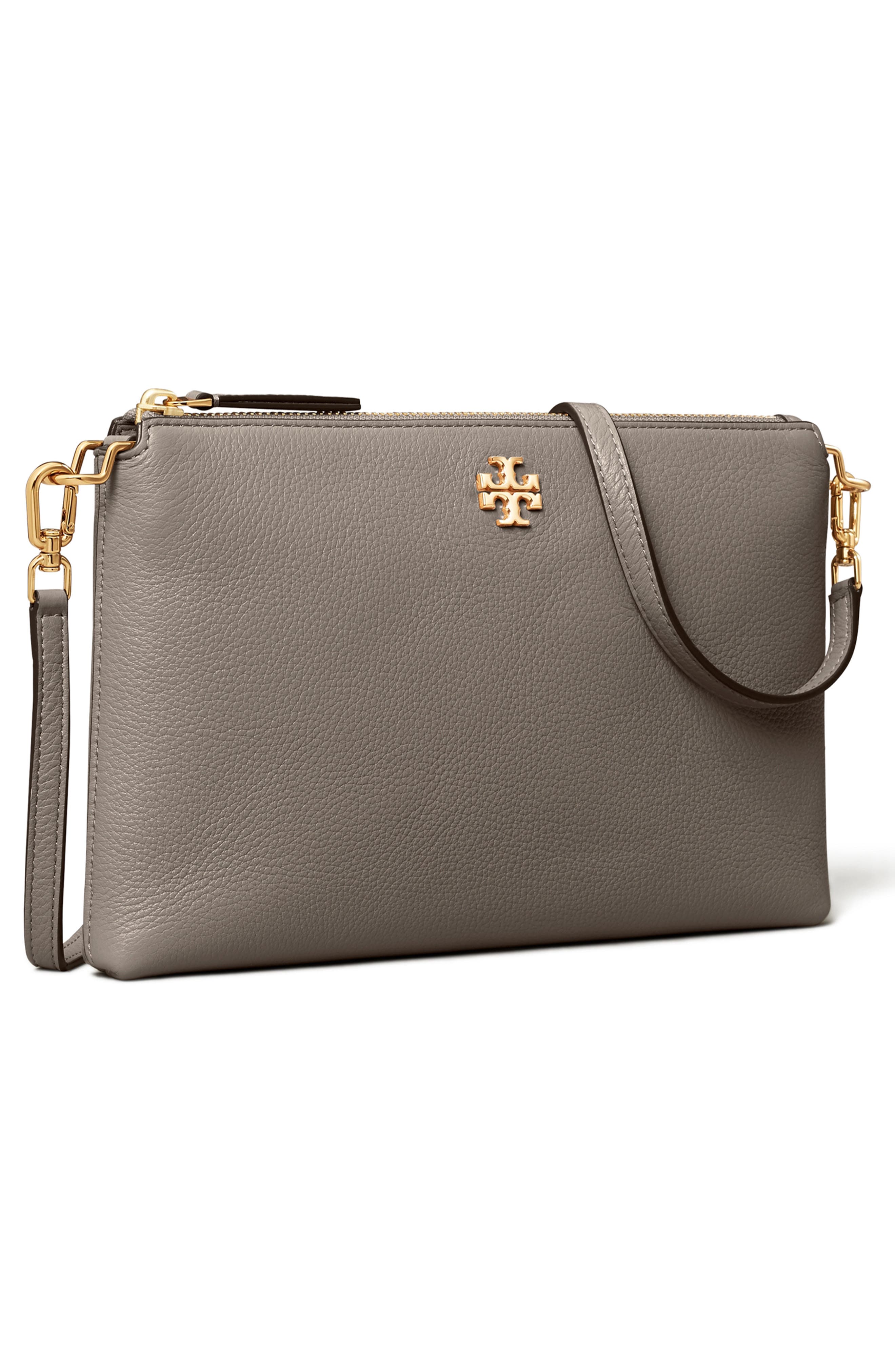 Tory Burch Mercer Pebbled Zip Crossbody Bag, Alternate, color, Gray Heron