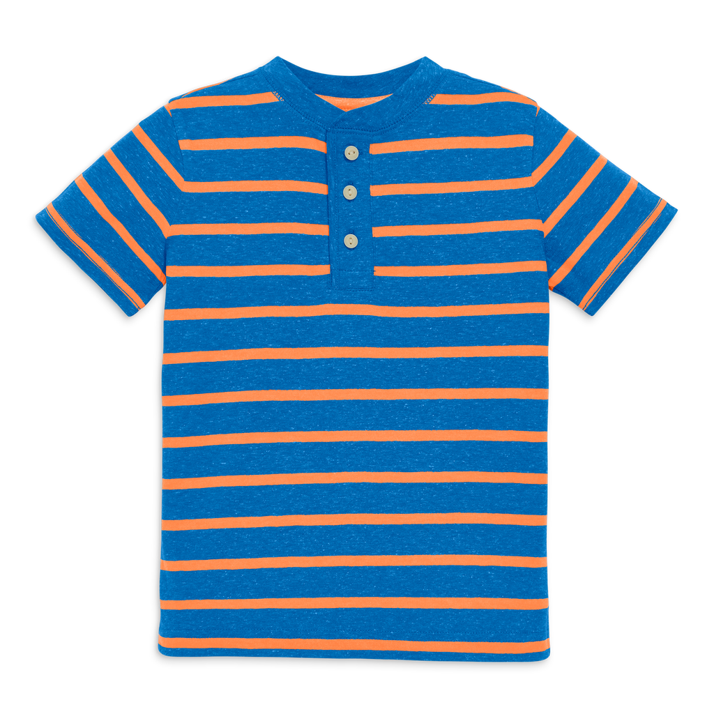 Primary Kids Heathered Henley Tee In Stripe In Blueberry Cantaloupe Stripe