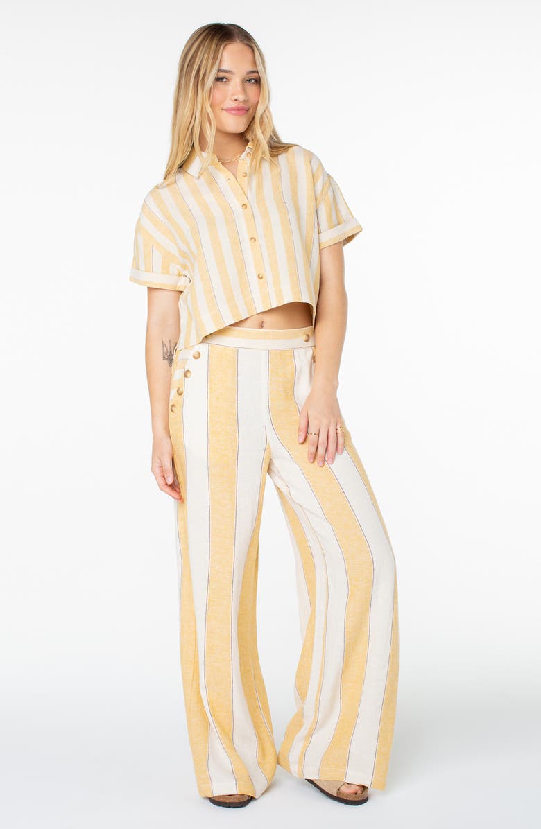 Roxy Adrian Stripe Wide Leg Linen Blend Pants, Alternate, color, Amber Gold Jungle Stripe