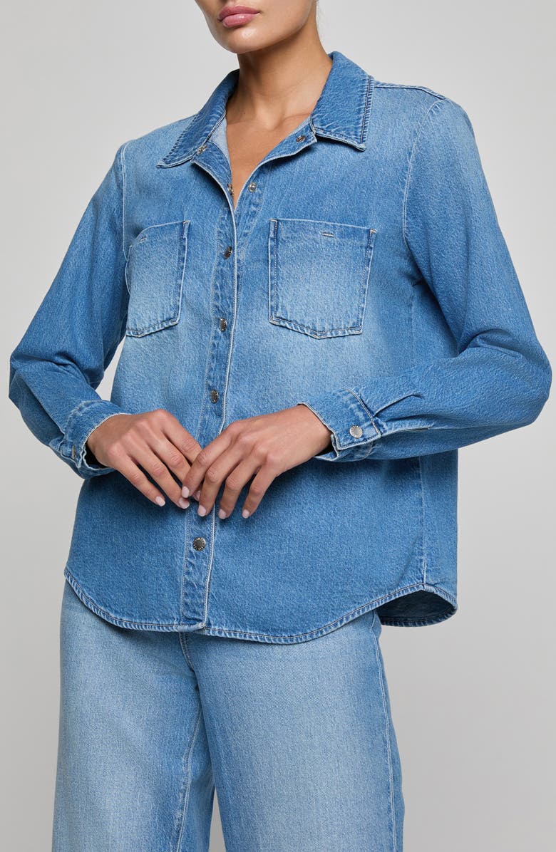 L'AGENCE Isla Cotton Denim Snap-Up Shirt, Alternate, color, Anaheim