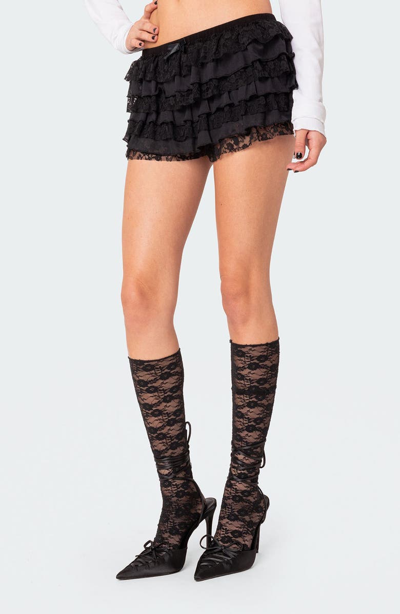 EDIKTED Unicorn Layered Ruffle Lace Shorts, Alternate, color, Black