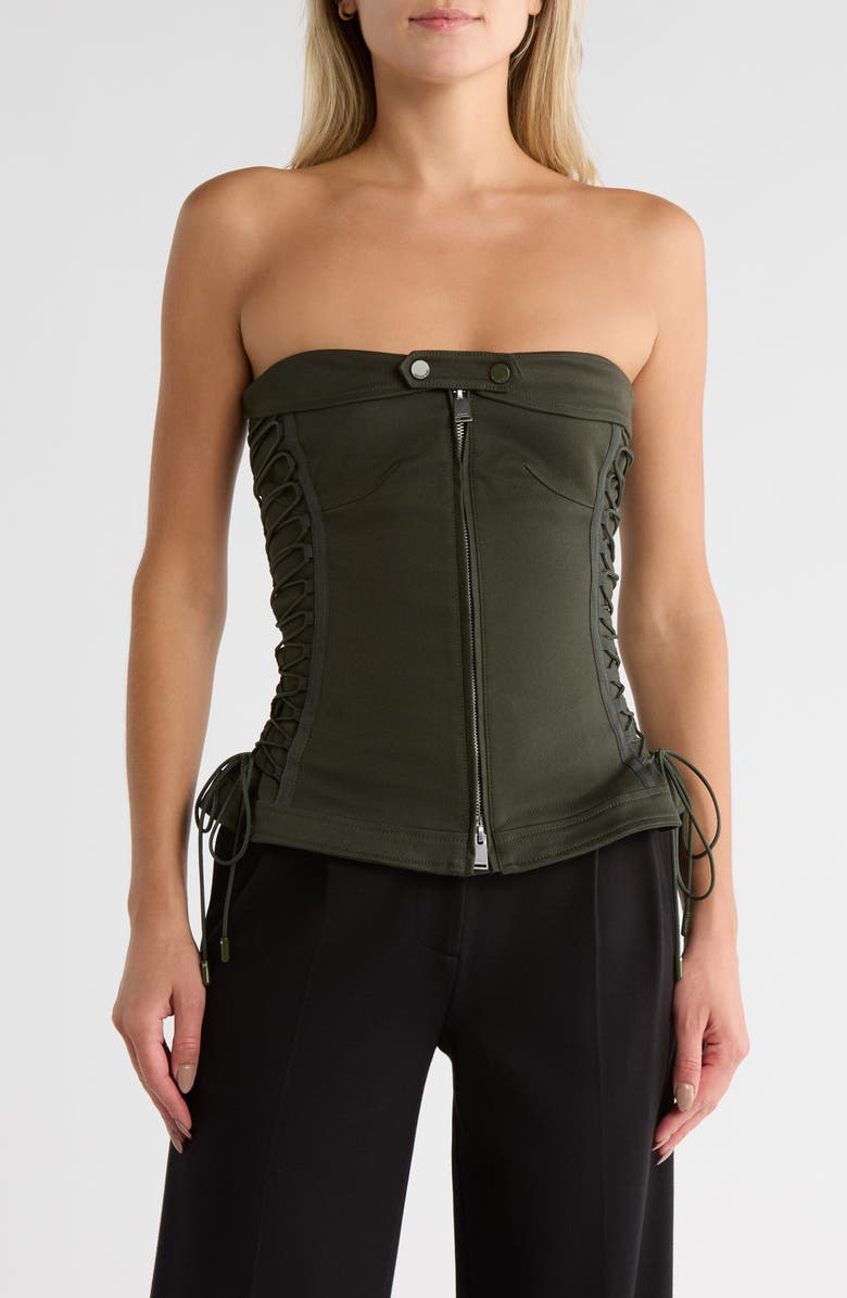 Simkhai Sasha Zip Up Bustier Top, Main, color, Moss