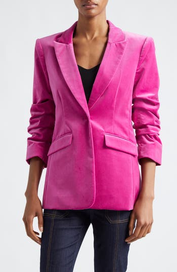 Cinq À Sept Cheyenne Ruched Sleeve Velveteen Blazer In Multi