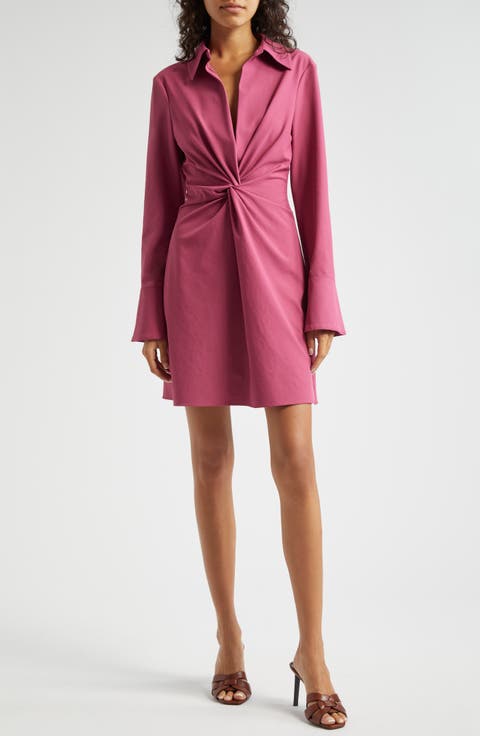 McKenna Front Twist Long Sleeve Mini Shirtdress
