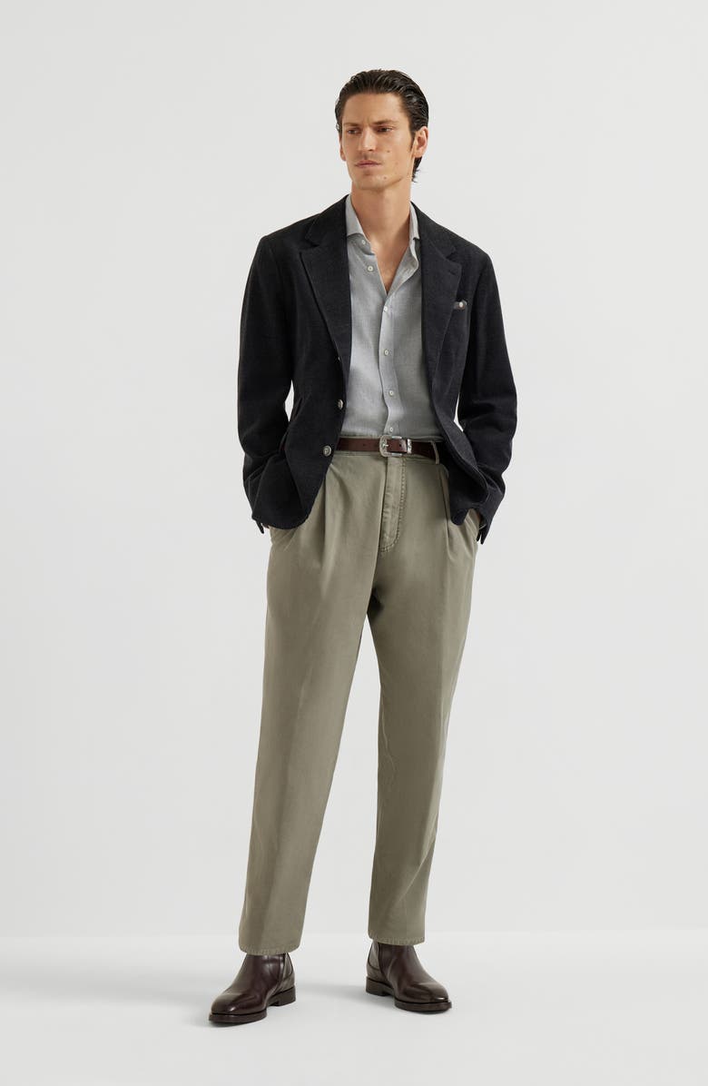 Brunello Cucinelli Flannel chevron shirt, Alternate, color, Grey