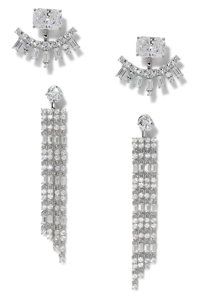Bonne Anne Set of 2 Cubic Zirconia Earrings, Main, color, RHODIUM
