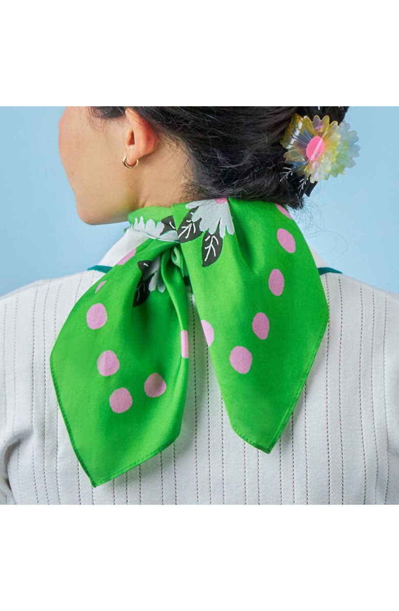 Centinelle White Flower Cotton Silk Bandana, Alternate, color, Green