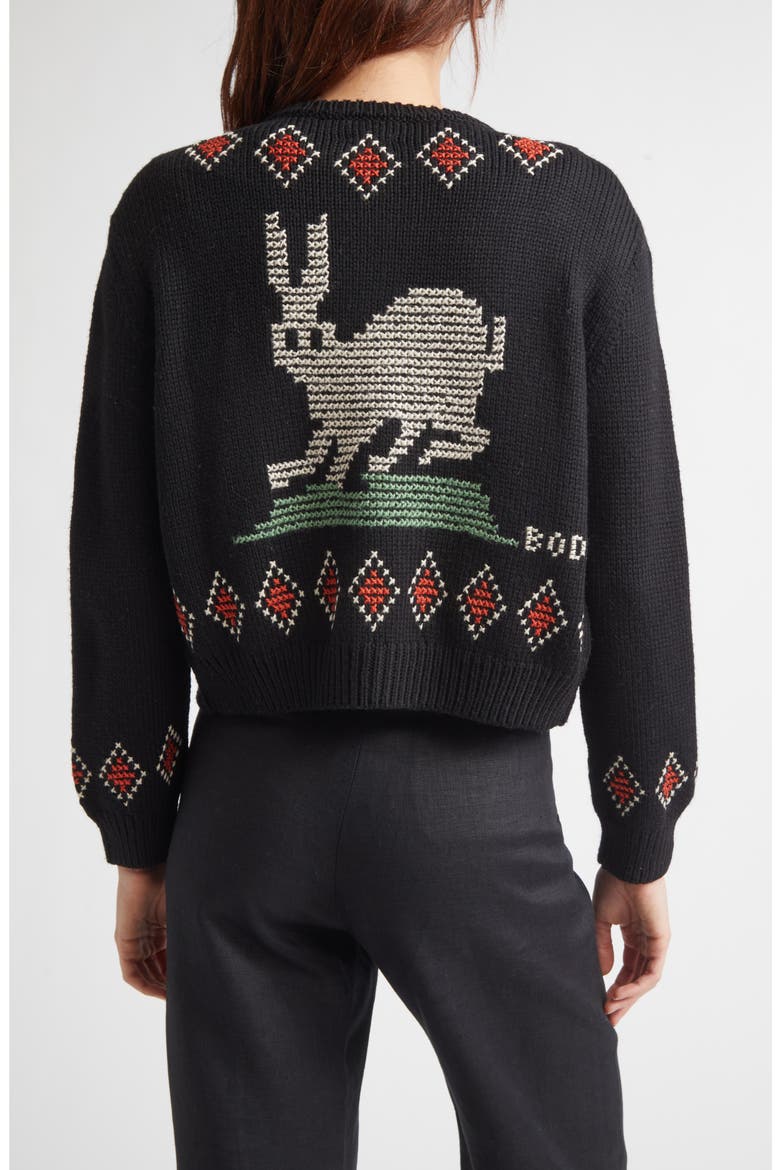 Bunny Cross Stitch Wool Cardigan, Alternate, color, BLACK