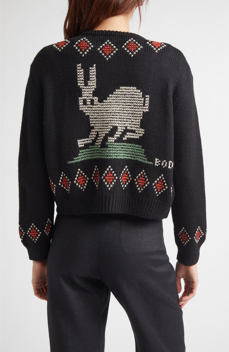 Bode Bunny Cross Stitch Wool Cardigan, Alternate, color, Black