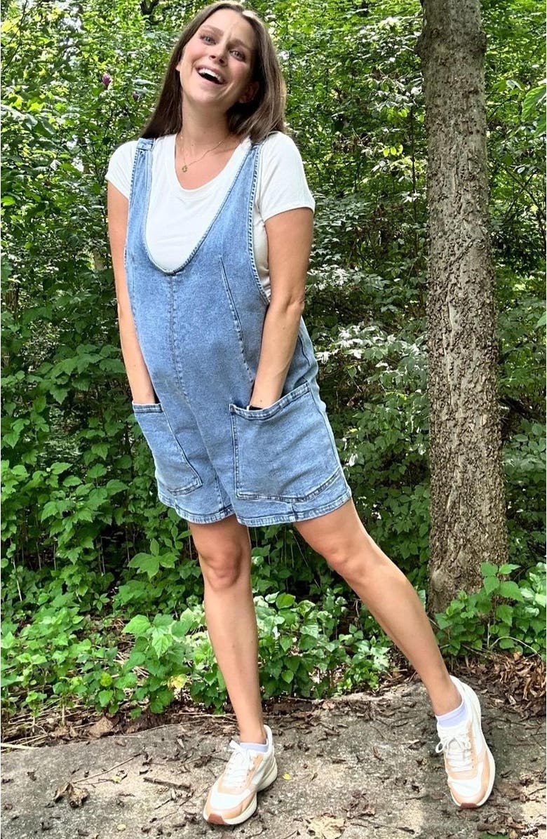 PinkBlush Denim Scoop Neck Short Overall, Alternate, color, Light Blue