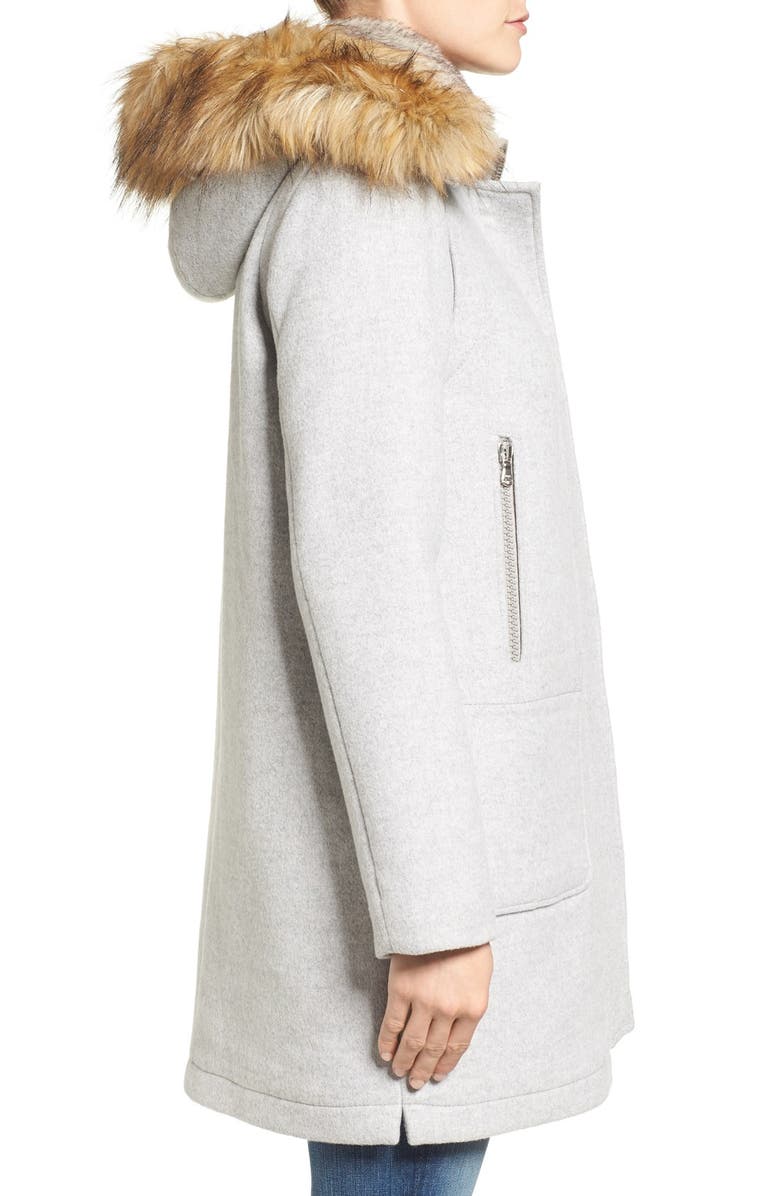 Vince Camuto Wool Blend Duffle Coat with Faux Fur Trim Hood, Alternate, color, 