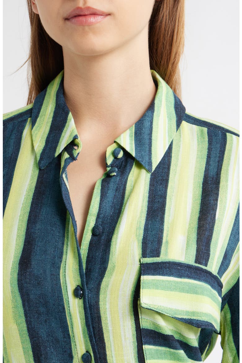 Stripe Tie Waist Long Sleeve Mini Shirtdress, Alternate, color, MEDIUM GREEN