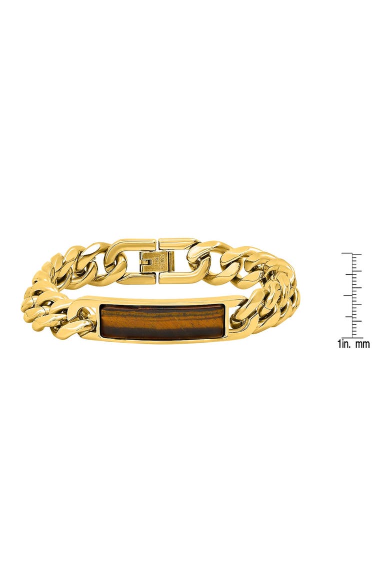 Men's 18k Gold Plated Tiger's Eye Inlay ID Curb Chain Bracelet, Alternate, color, GOLD