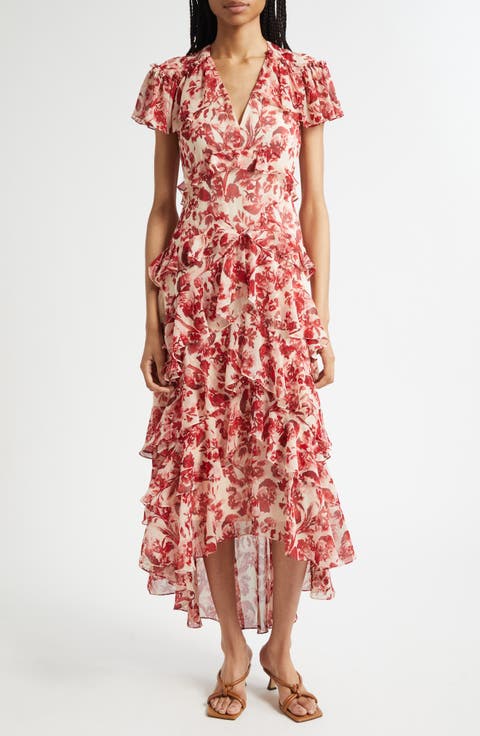 Tatum Floral Ribbons Ruffle Maxi Dress