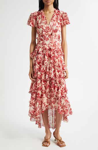 Cinq à Sept Tatum Floral Ribbons Ruffle Maxi Dress