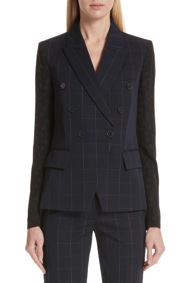 Pajama Sleeve Check Wool Jacket, Main, color, BLUE INK