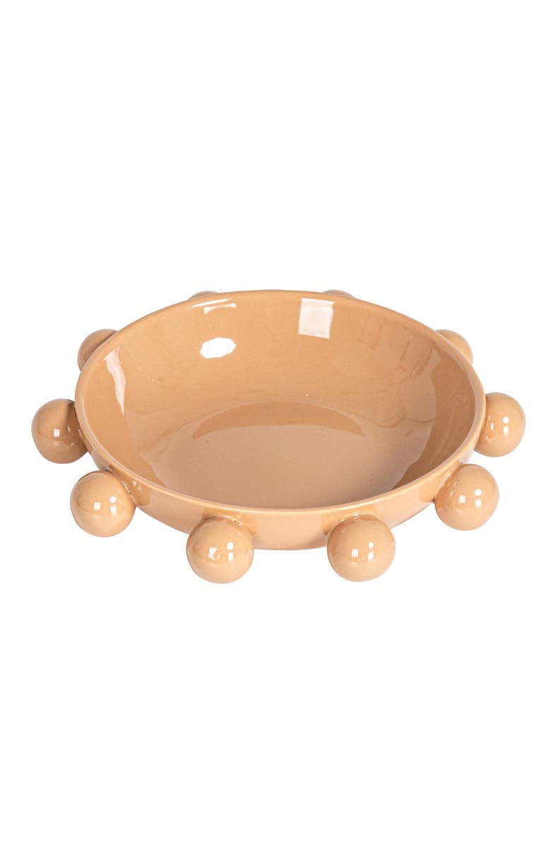 Storied Home 9.75 Inches Stoneware Bowl with Orbs and Reactive Glaze, Nude, Main, color, Nude