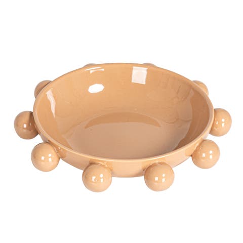9.75 Inches Stoneware Bowl with Orbs and Reactive Glaze, Nude