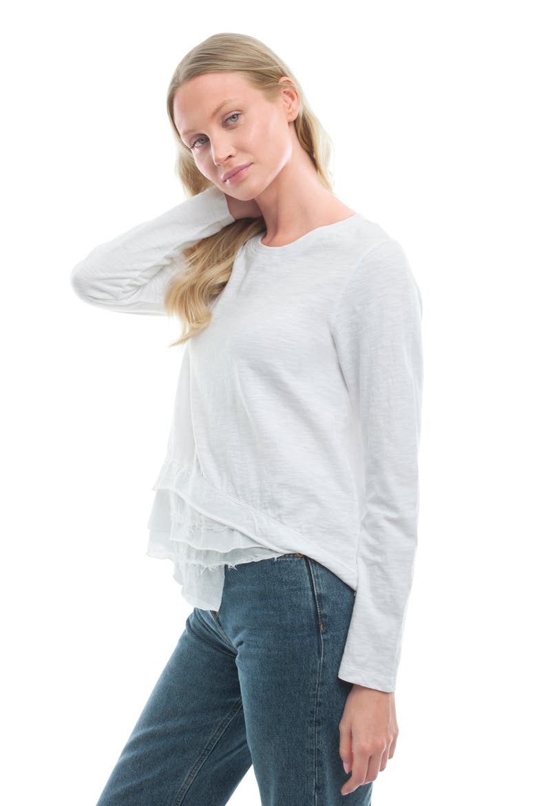 Boxy Mixed Fabric Hem T-Shirt, Alternate, color, White