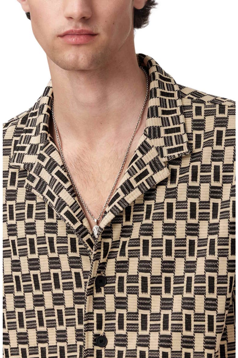 Geo Pattern Knit Camp Shirt, Alternate, color, LIGHT KHAKI
