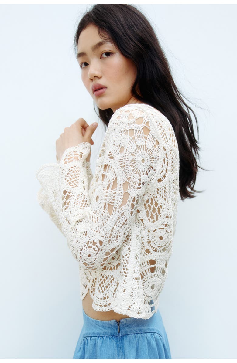 H&M Crochet-look Top, Alternate, color, Cream