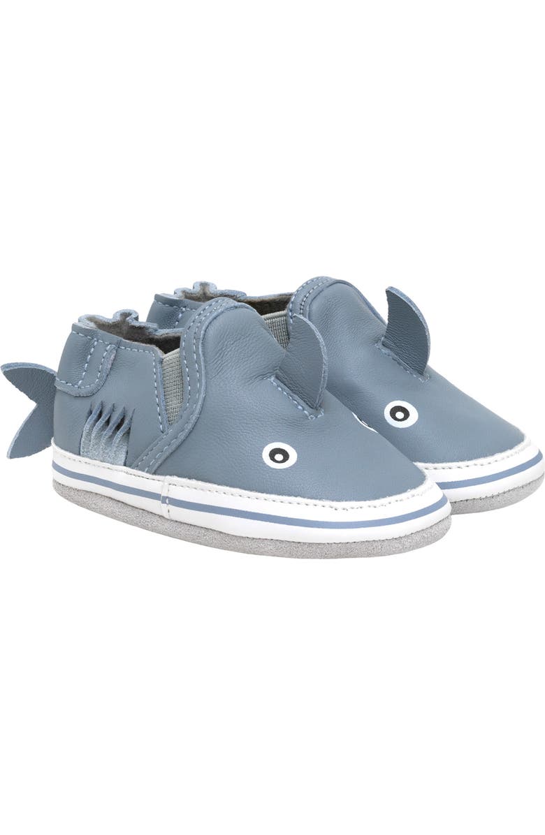 Robeez<sup>®</sup> Kids' Sebastian Shark Crib Shoe, Main, color, Med. Blue 0