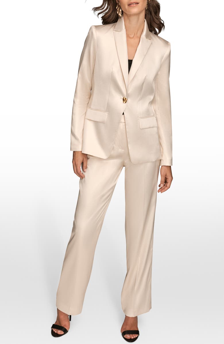 Donna Karan New York Satin One-Button Blazer, Alternate, color, Ivory