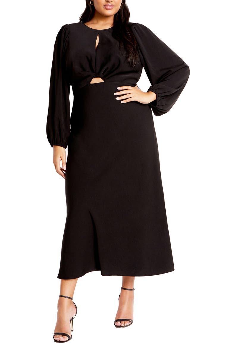 City Chic Ines Keyhole Long Sleeve Dress, Main, color, 