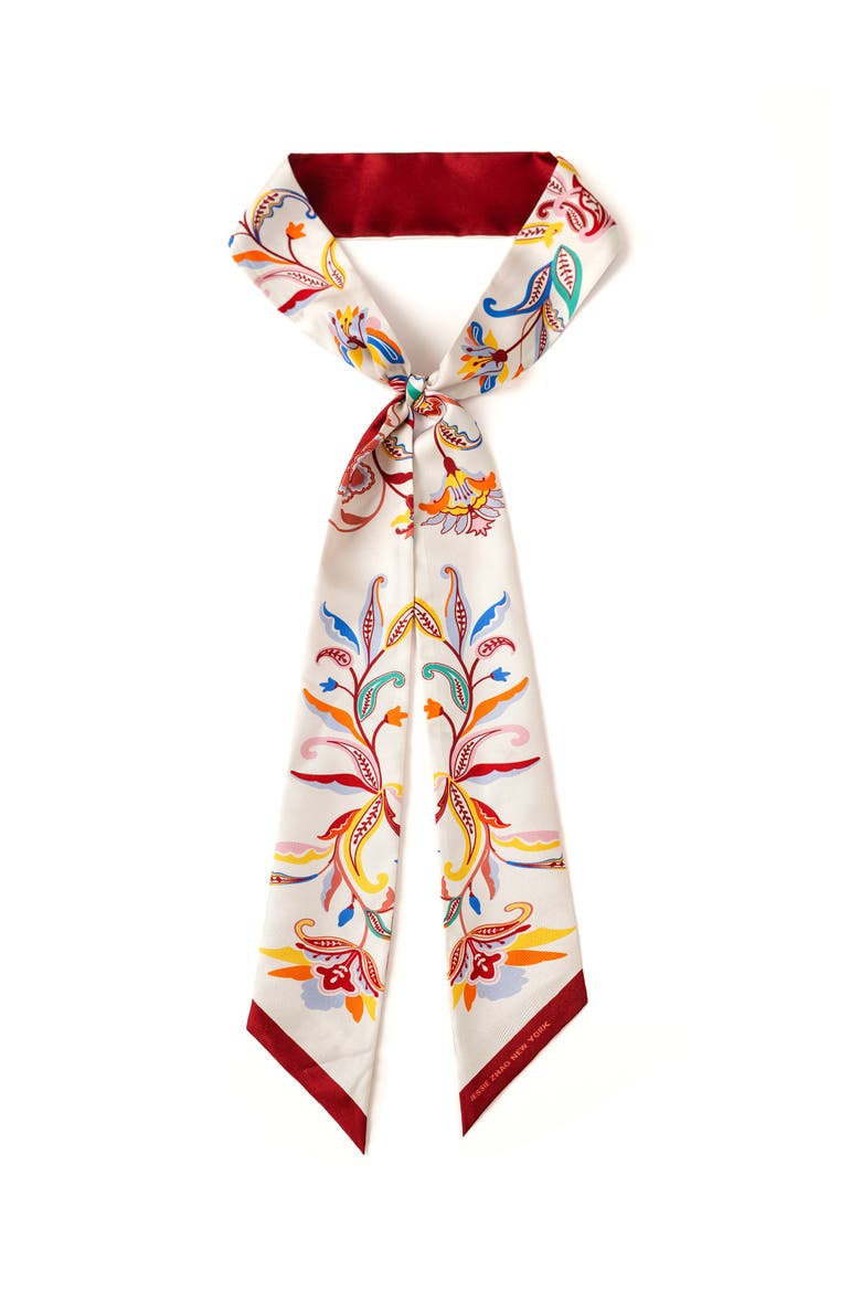 Silk Skinny Scarf Terra Paisley, Main, color, Red
