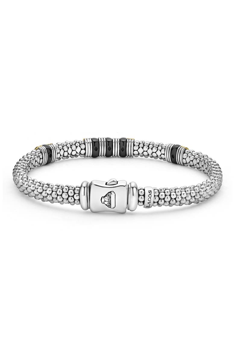 Men's Black Caviar Triple Station Caviar Bracelet, Alternate, color, SILVER